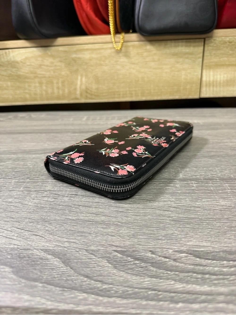 Prada Black Floral Zippy Wallet